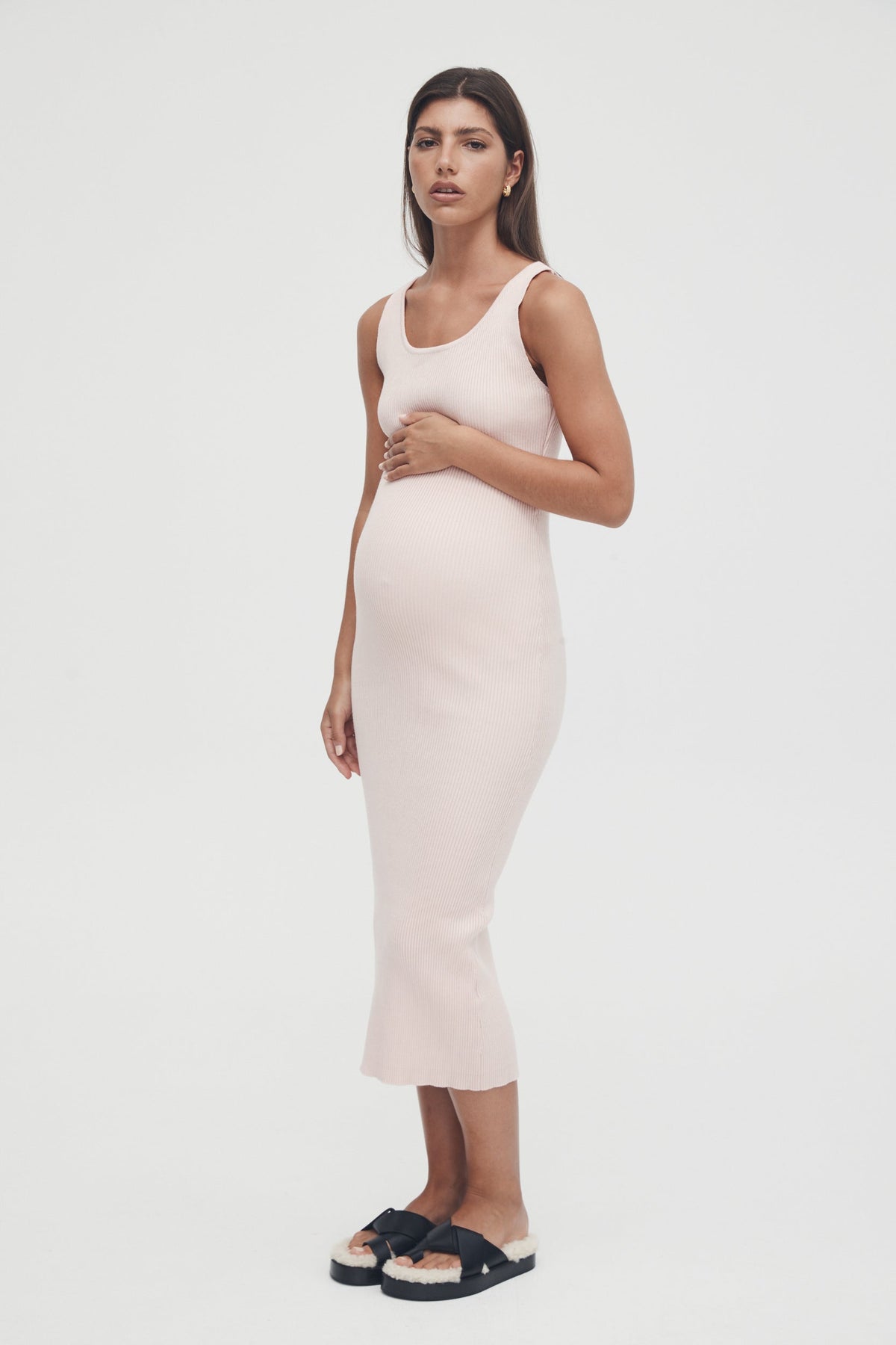 Stretchy Rib Knit Maternity Dress (Pink) 1