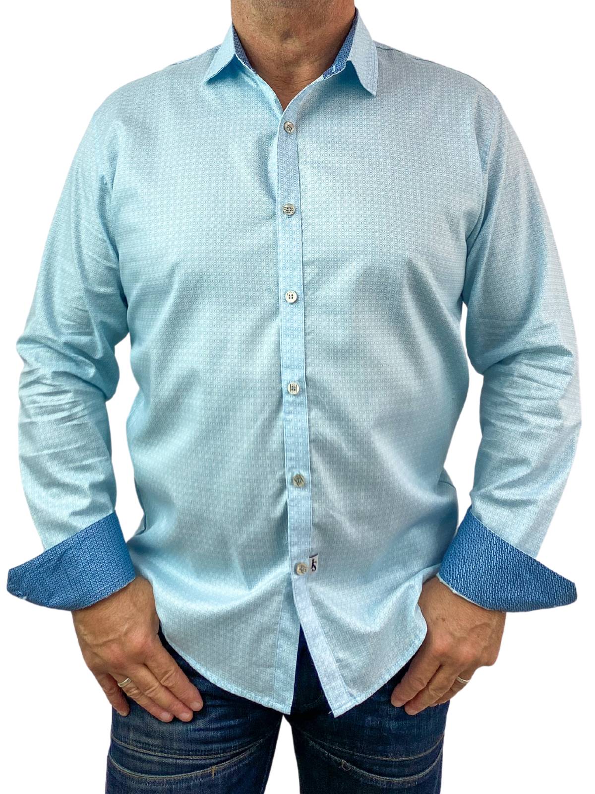 Tessera Geometric Cotton Long Sleeve Shirt - Blue