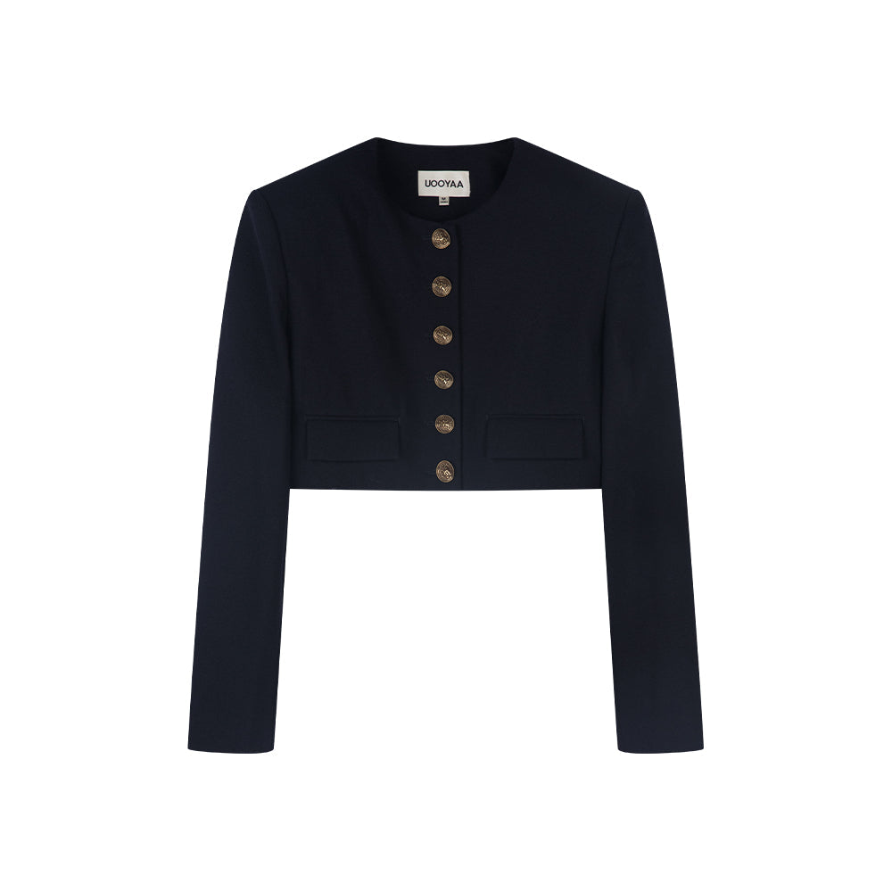 Navy Button-up Cropped Jacket