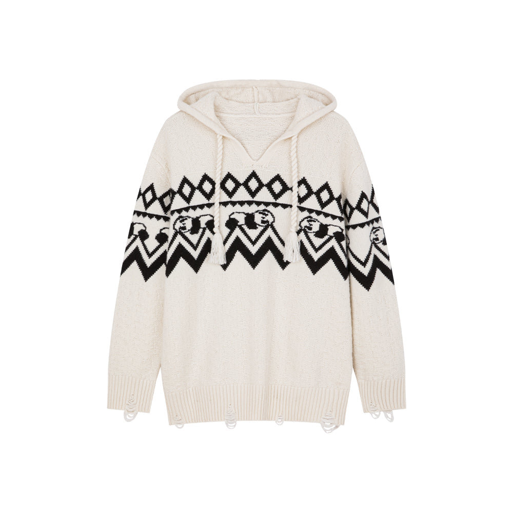 White Hooded Panda Patterned Sweater