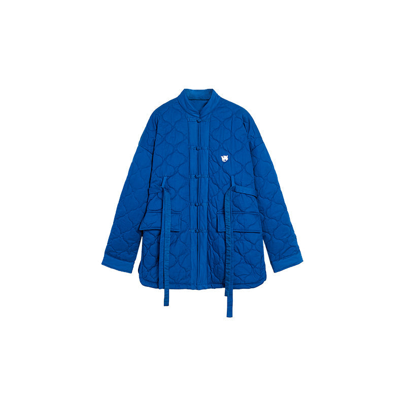 Cobalt Blue Quilted Chinese Button Knot Jacket