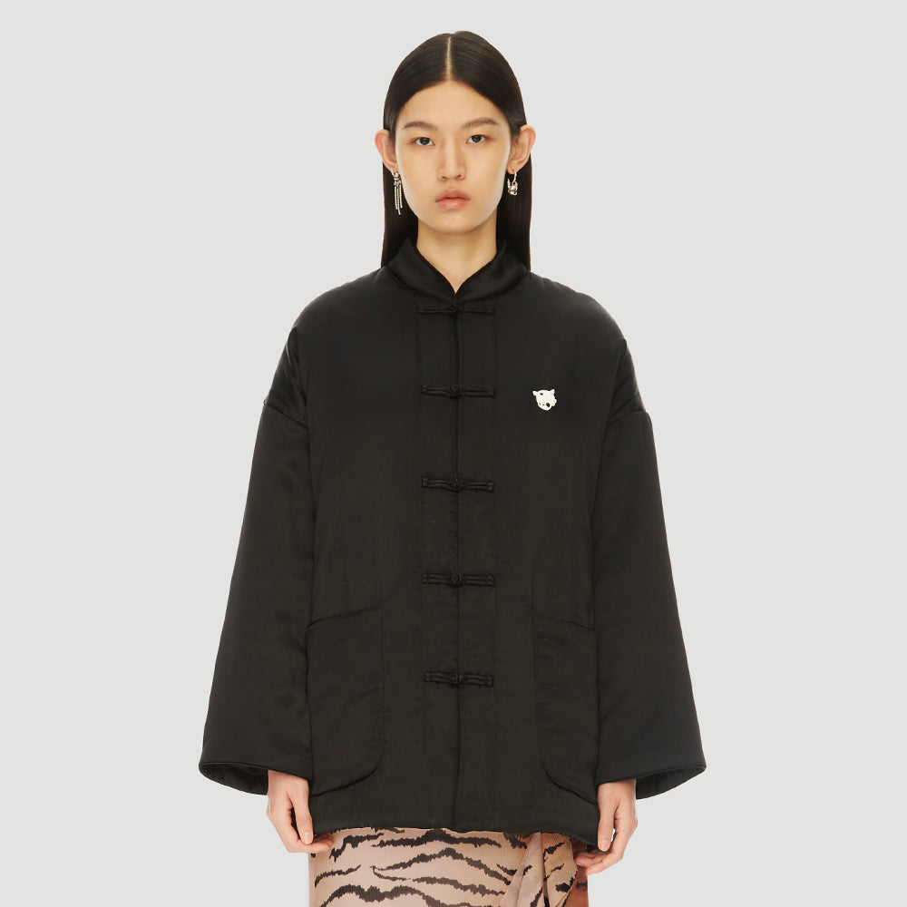 Plain Silk Chinese Button Knot Puffer Coat