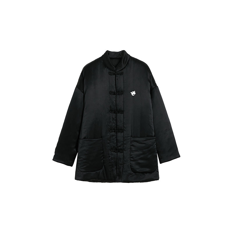 Plain Silk Chinese Button Knot Puffer Coat