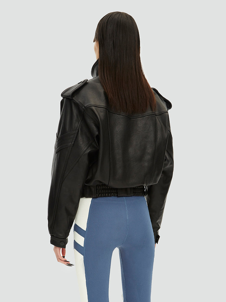 Black Leather Cropped Jacket