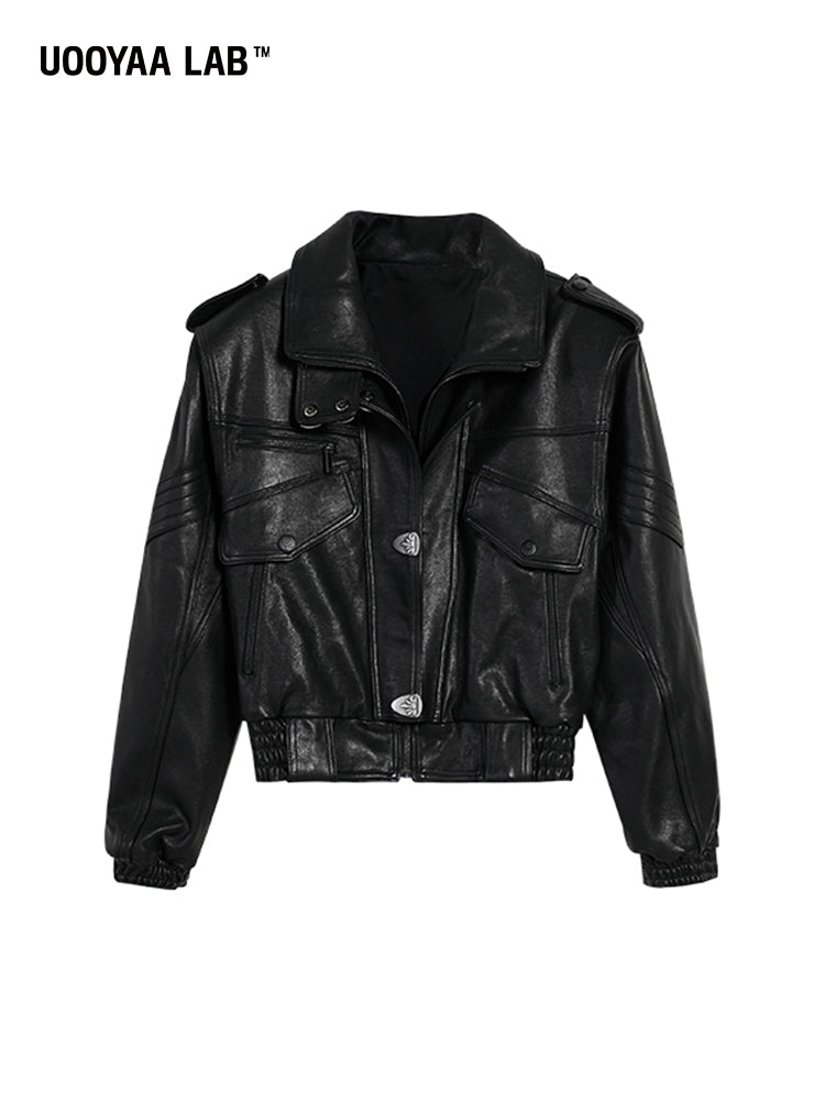 Black Leather Cropped Jacket