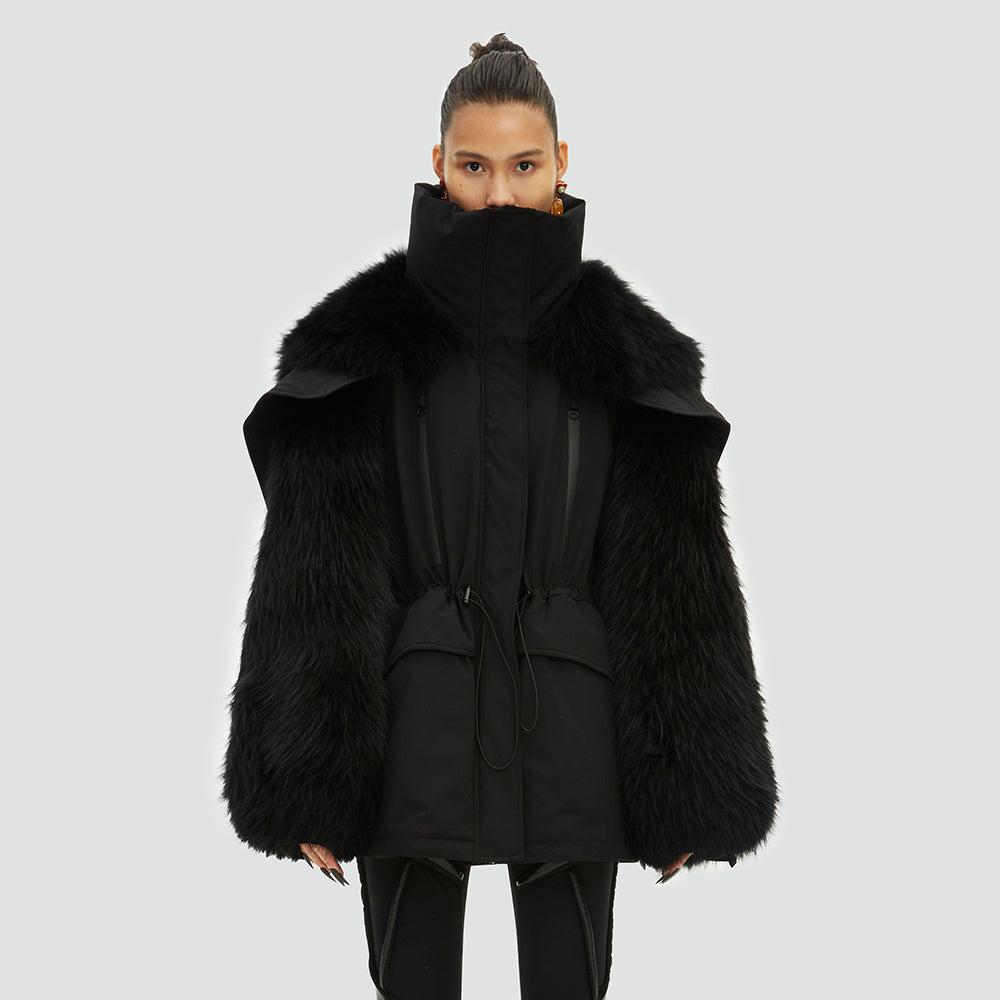 Luxurious Faux Fur Hooded Down Jacket