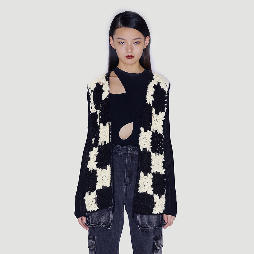 Checkerboard crochet vest