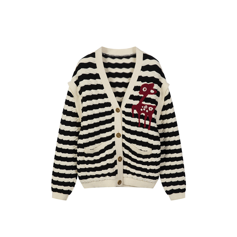 Striped Detachable Sleeves Two-wear Cardigan