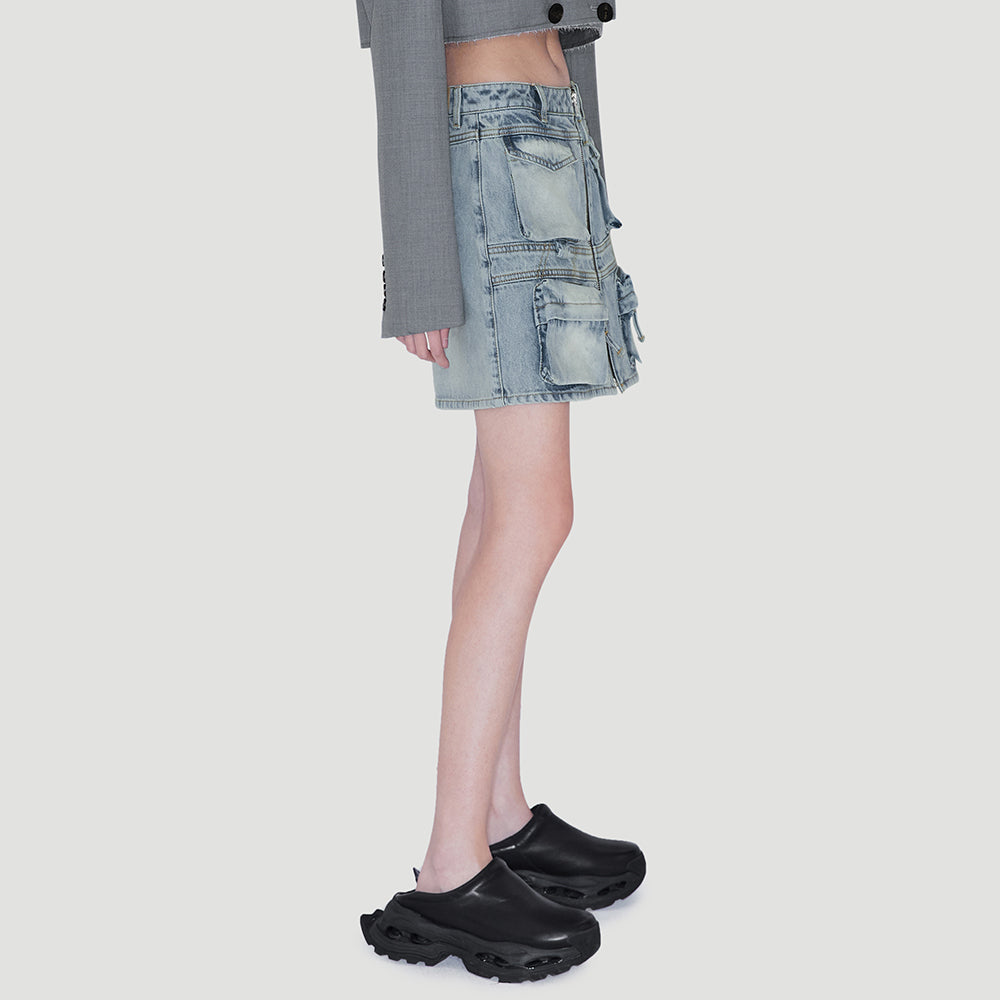 Multi-pocket Denim Cargo Skirt
