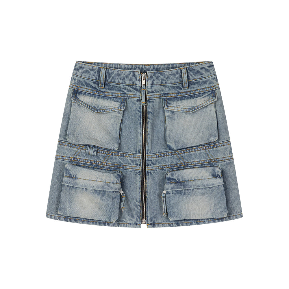 Multi-pocket Denim Cargo Skirt