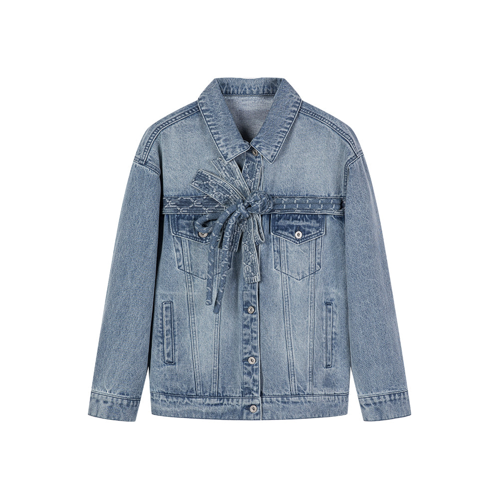 Chinese Button Knot Denim Jacket (Blue/Black)