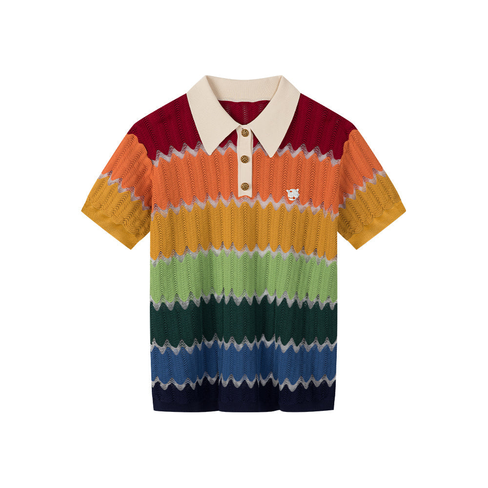Wavy Striped Rainbow Polo Shirt