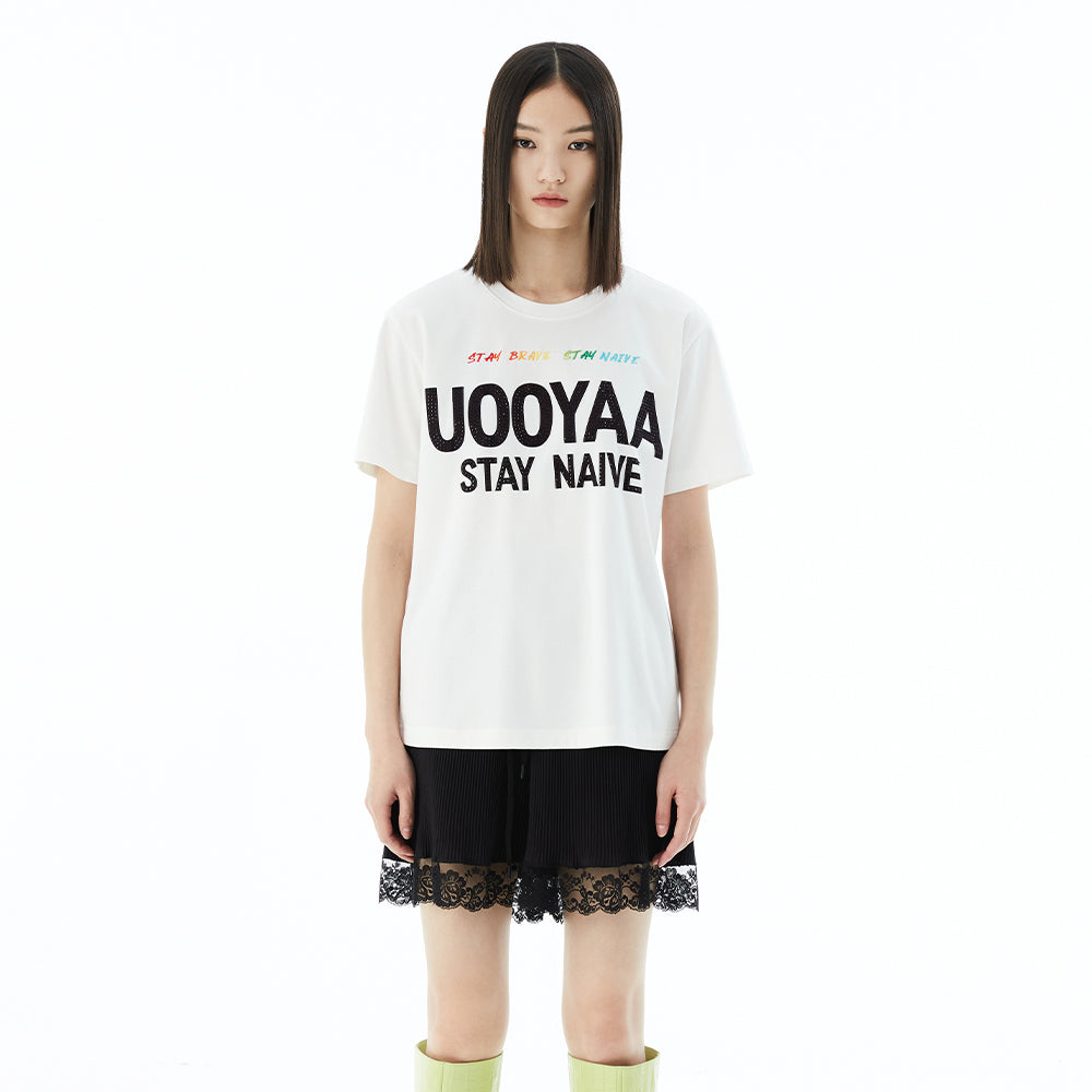 Glistening UOOYAA Slogan T-shirt