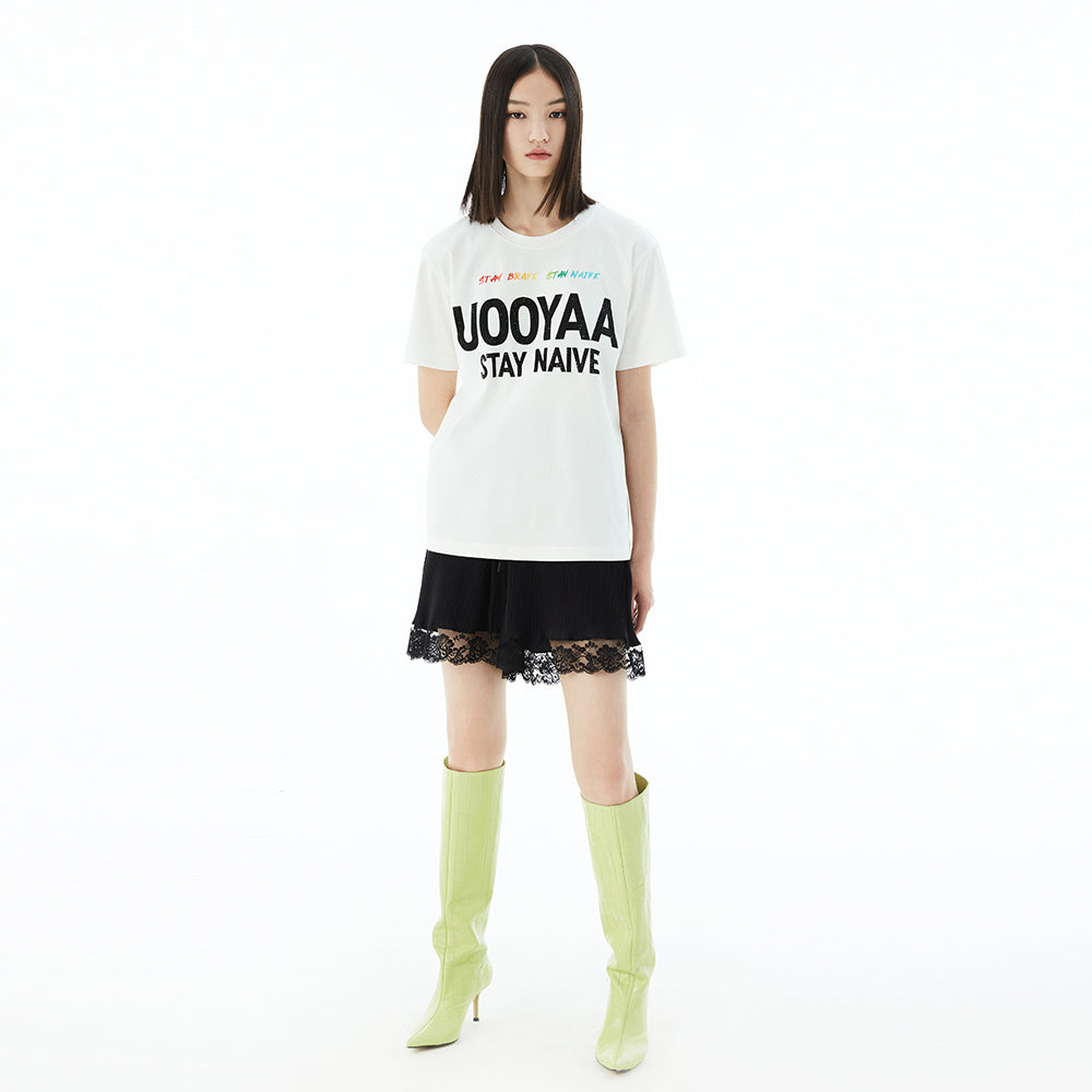 Glistening UOOYAA Slogan T-shirt