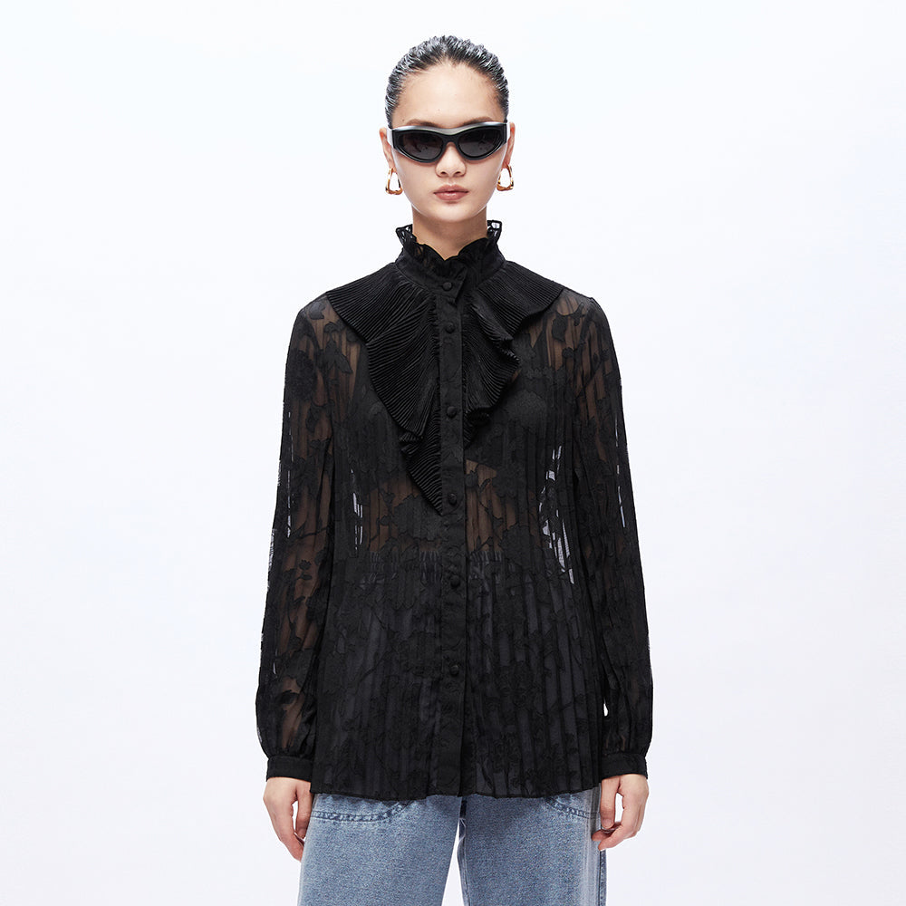 Black Lace Pleated Shirt