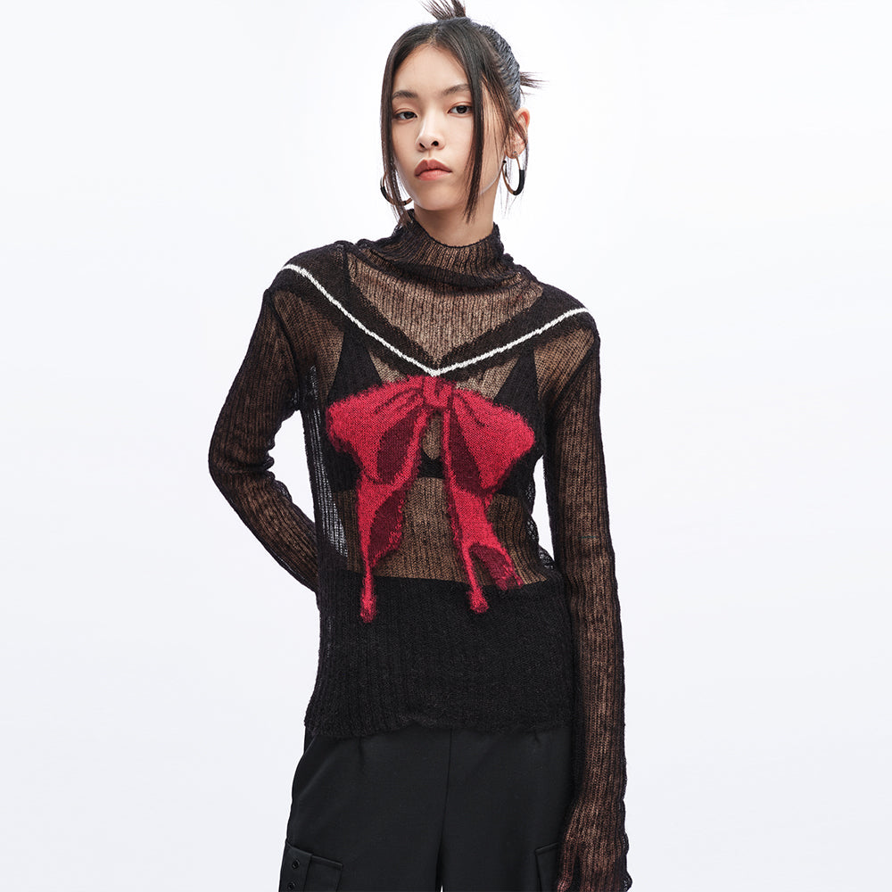 Sawyer Jacquard Bow Knot Mohair Pullover Sweater