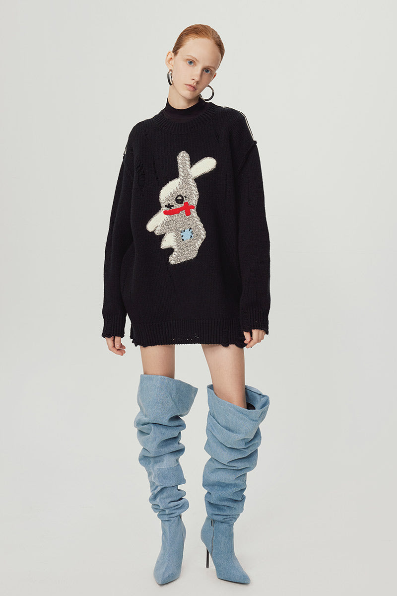 Distressed Oversized Rabbit Sweater