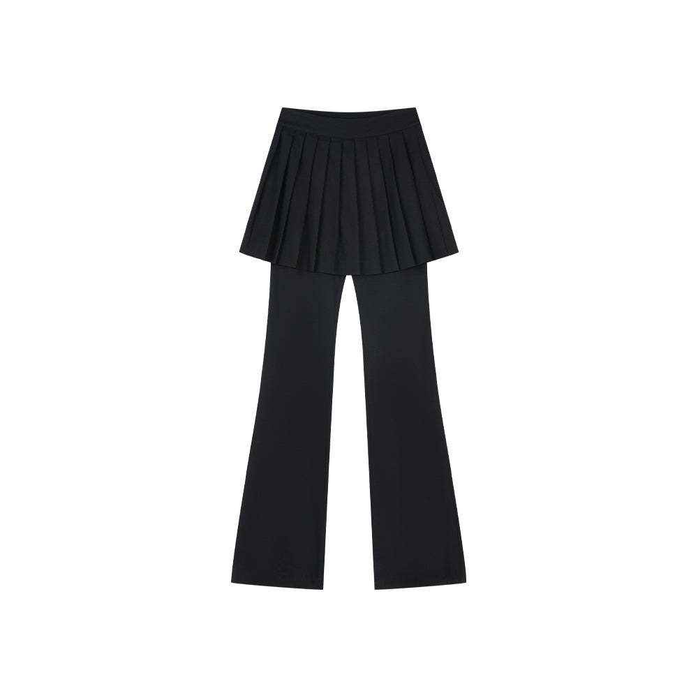 Mock Two-piece Pleated Flared Pants