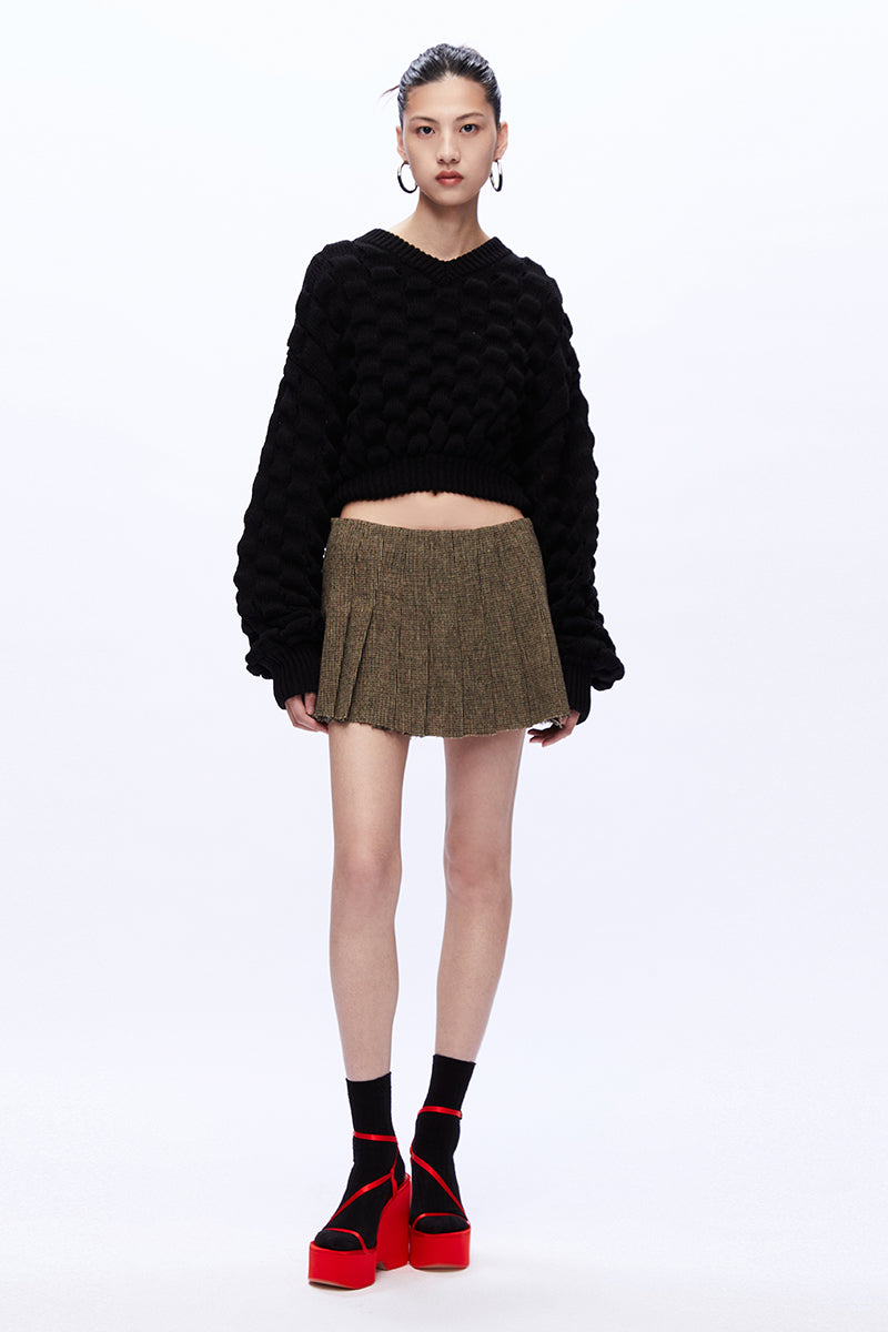 Raw Edge Pleated Skirt