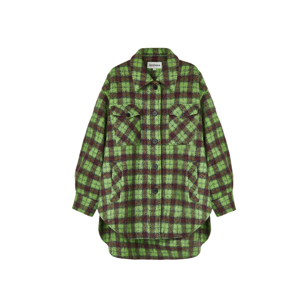 Green Plaid Wool Coat