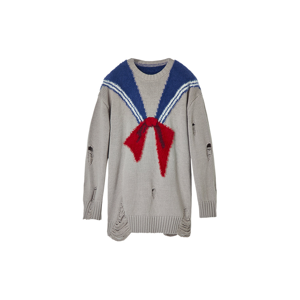 Sailor Collar Distressed Sweater