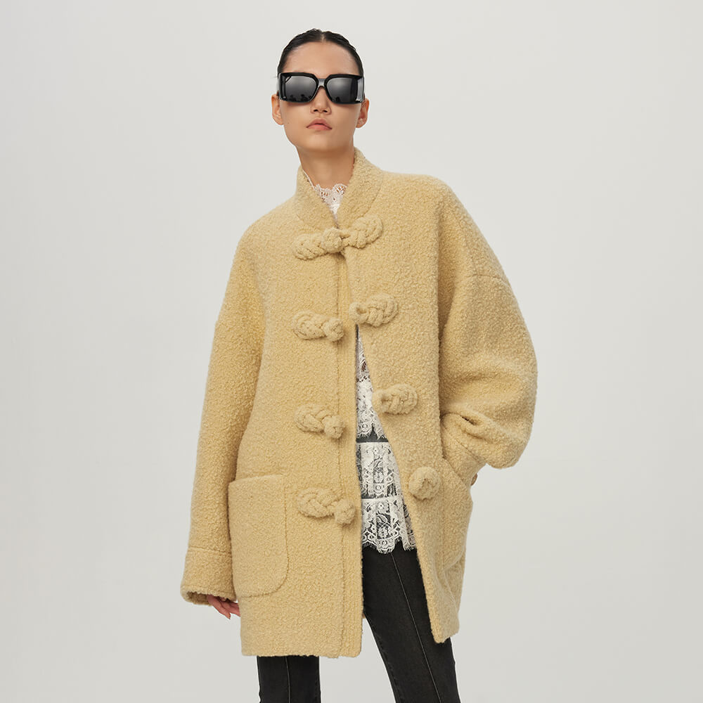 Chinese Button Knot Oversized Custard Coat