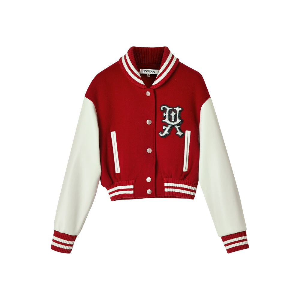 Cropped Drop Shoulder Baseball Jacket