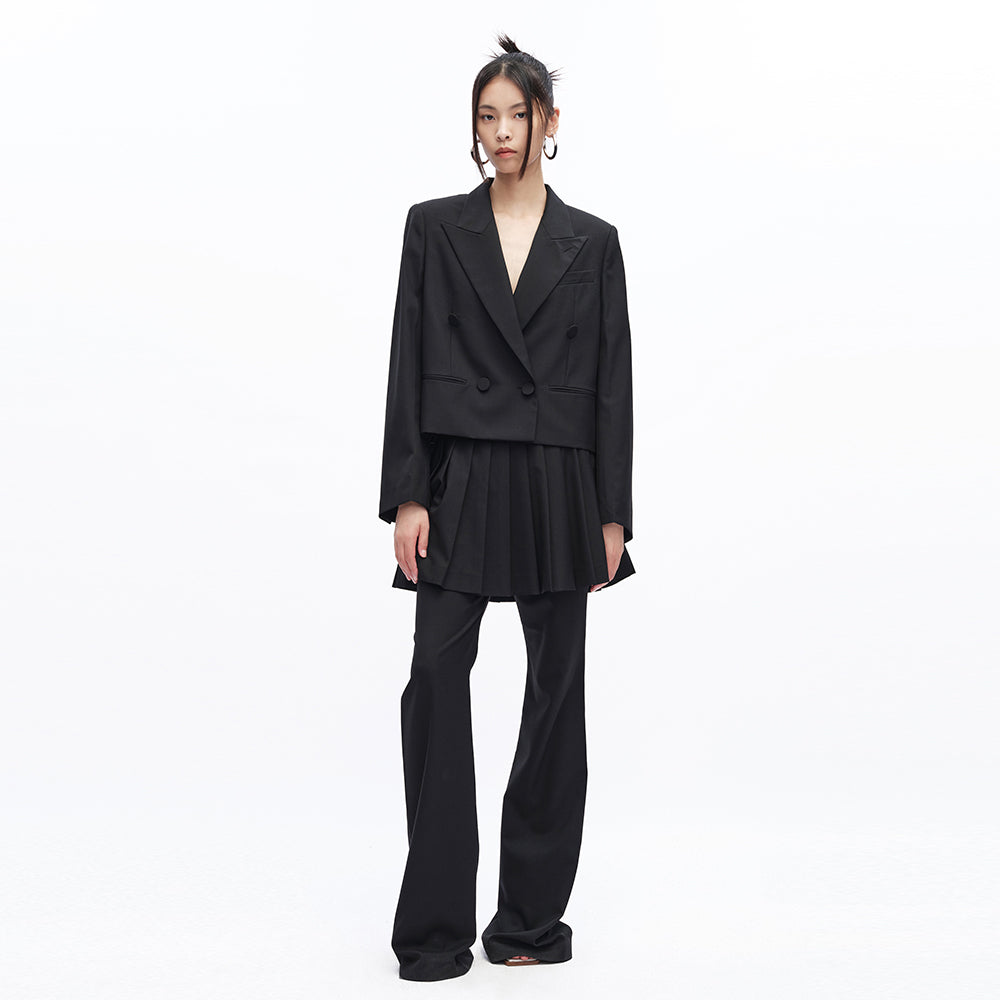 Peyton Black Cropped Silhouette Suit With Navy Collar