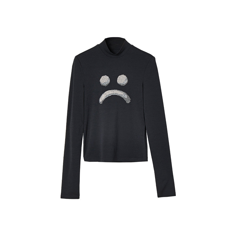 Black Crying Face Turtle Neck Long-sleeve Top