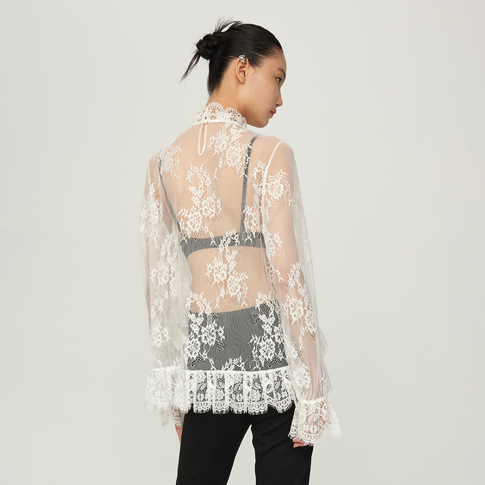 Long Sleeved White Lace Shirt