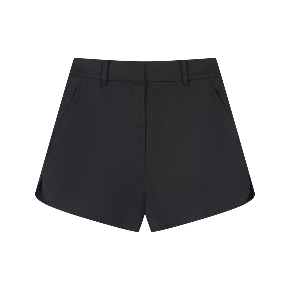 Clean Slant Pocket Wide-leg Black Shorts