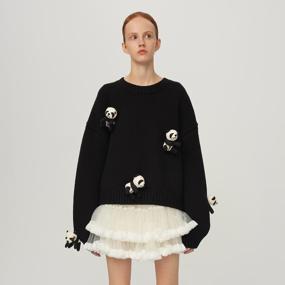 Ruth Three-dimensional Hand Crochet Panda Sweater