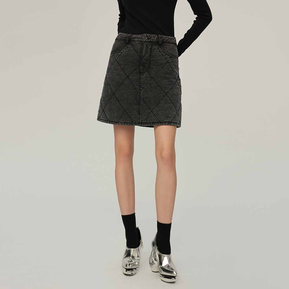 Noelle WASHED DENIM QUILTED HIGH WAIST SKIRT