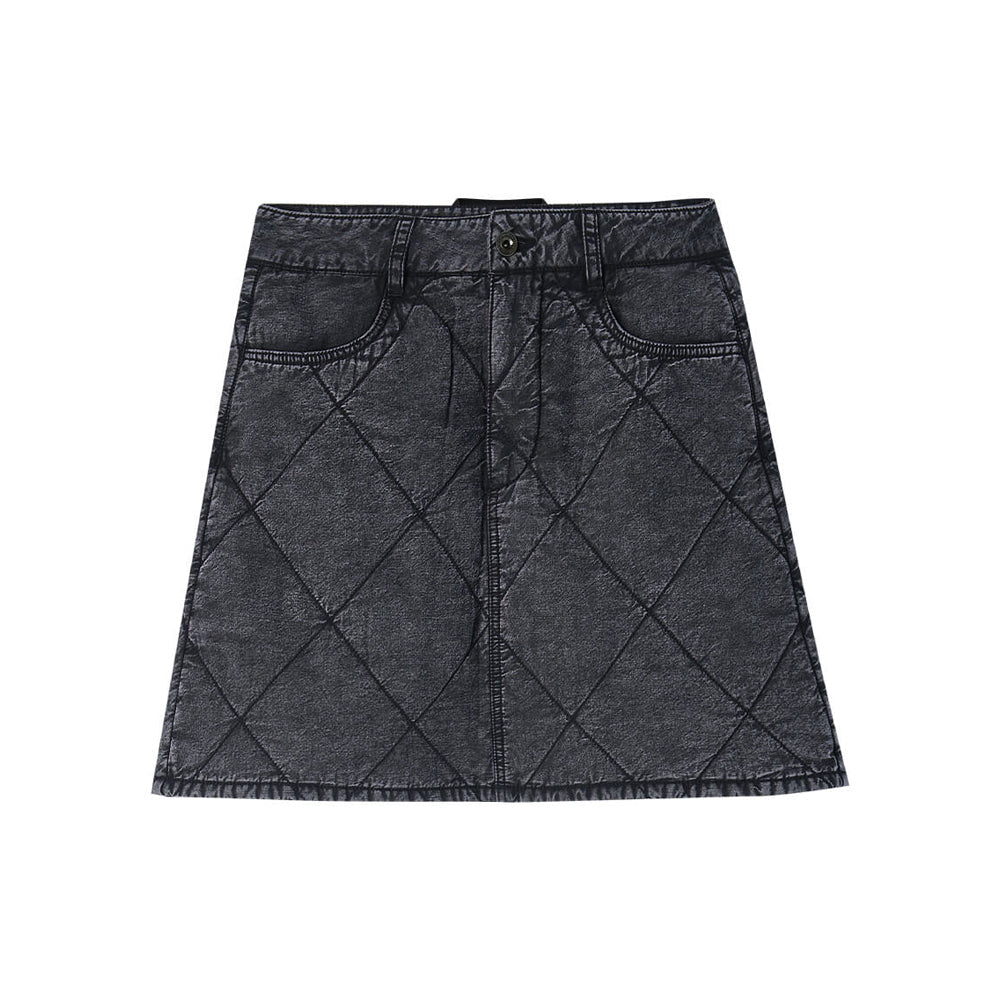 Noelle WASHED DENIM QUILTED HIGH WAIST SKIRT