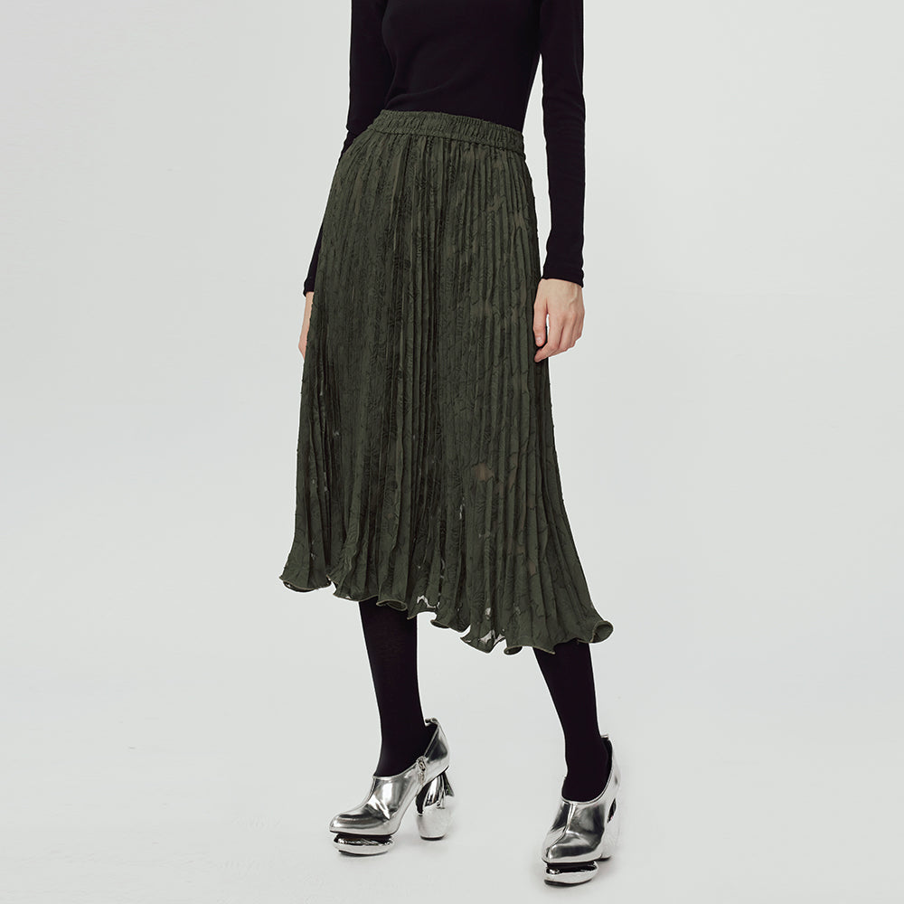 Dark Green Pleated Skirt