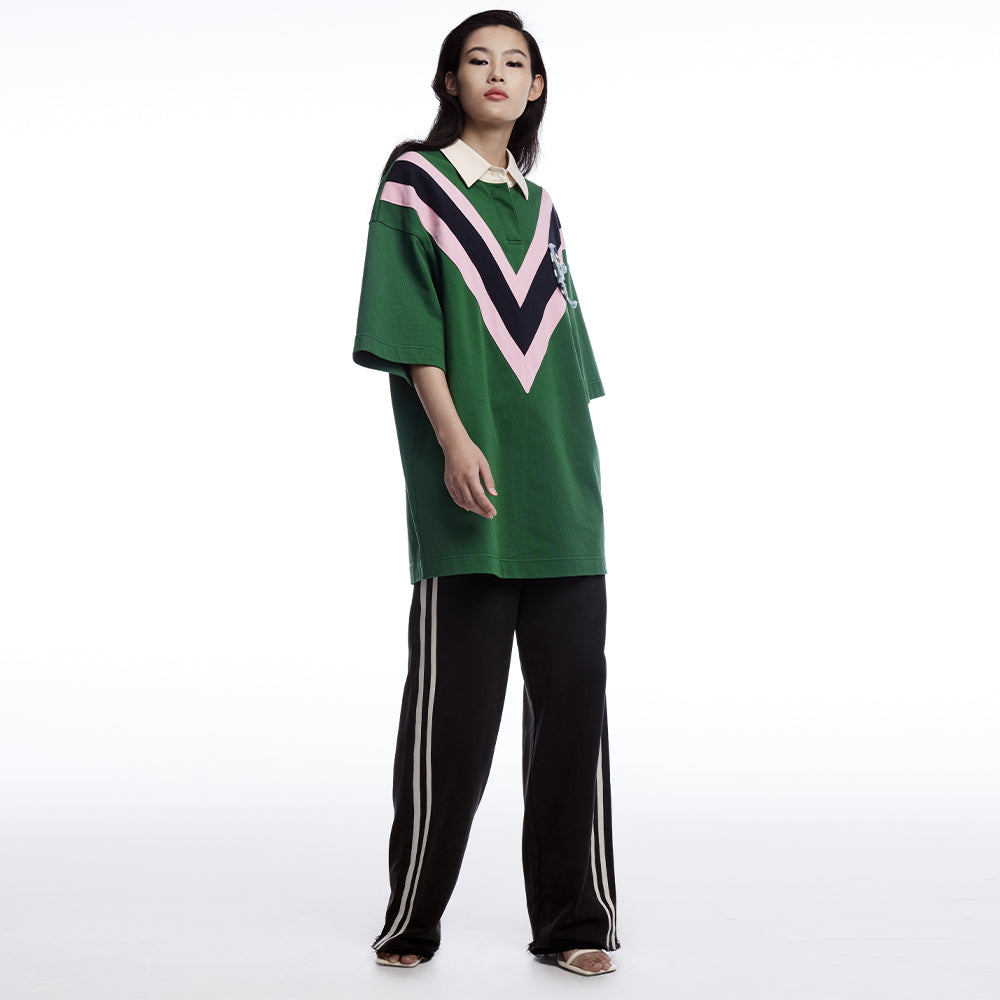 V-shape Striped Oversized Green Polo