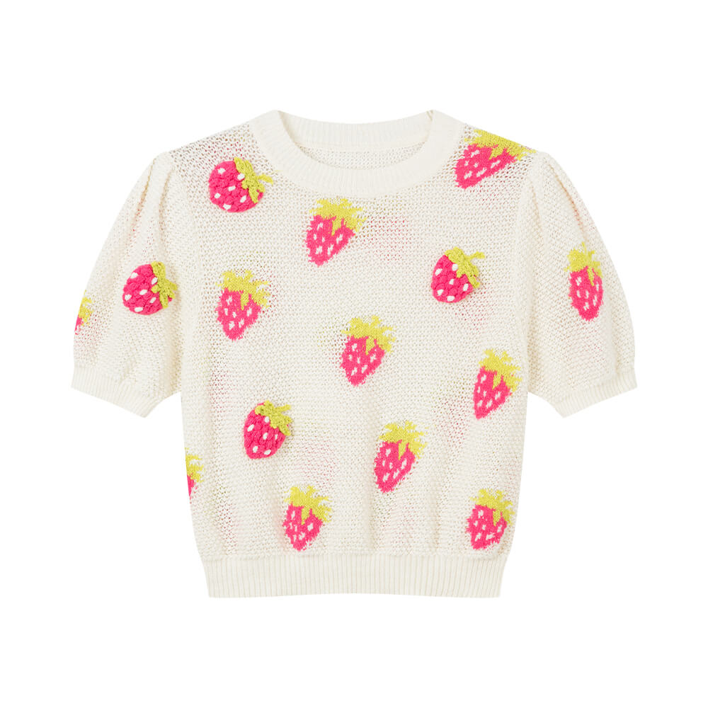 See-through Strawberry Pattern Short-sleeved Top