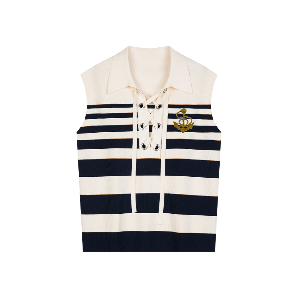 Striped Sleeveless Polo Vest