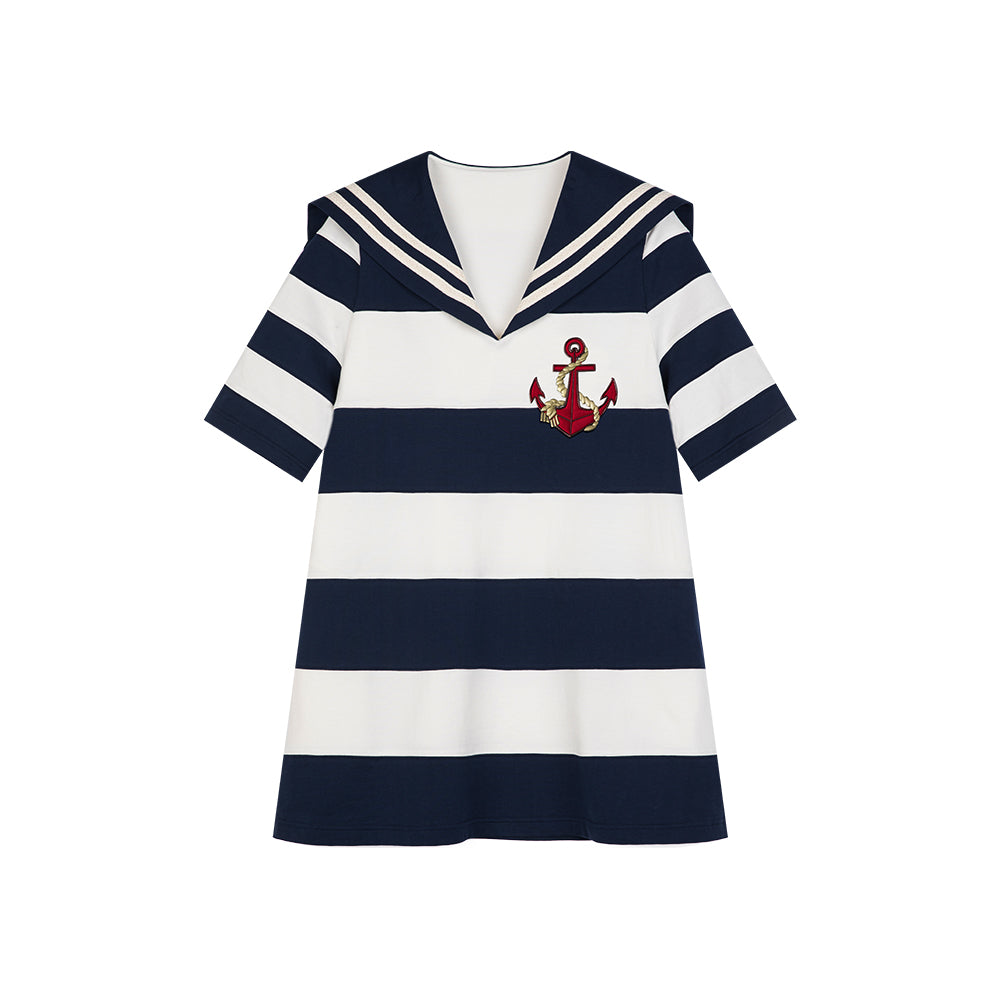 Sailor Collar Striped A-line Dress