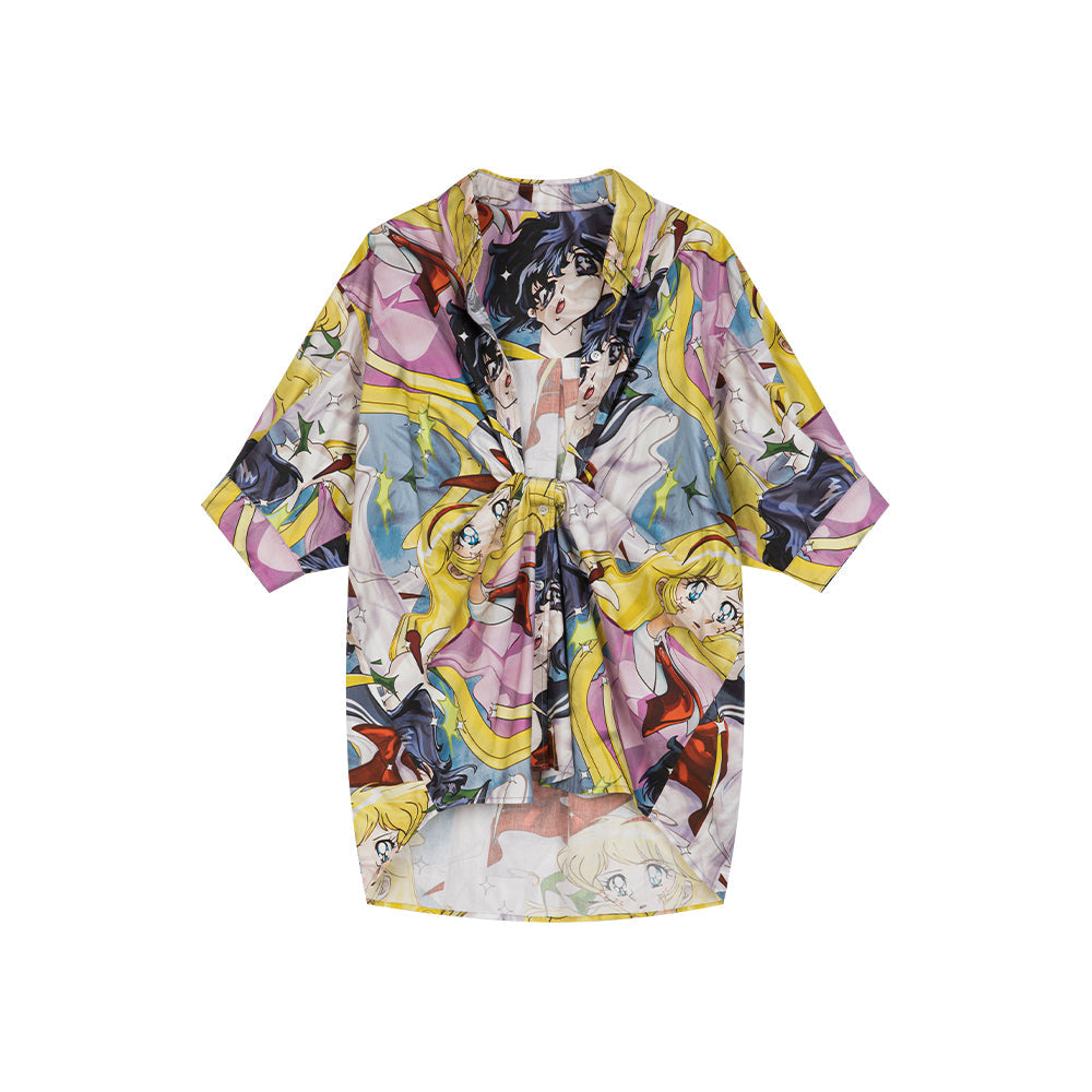 Full-printed Short-sleeved Knotted Shirt