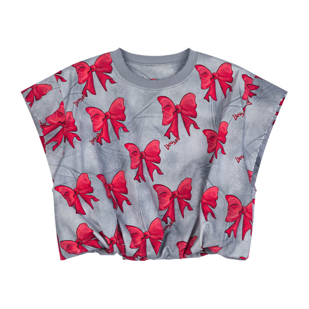 Cropped Ribbon Printed T-shirt