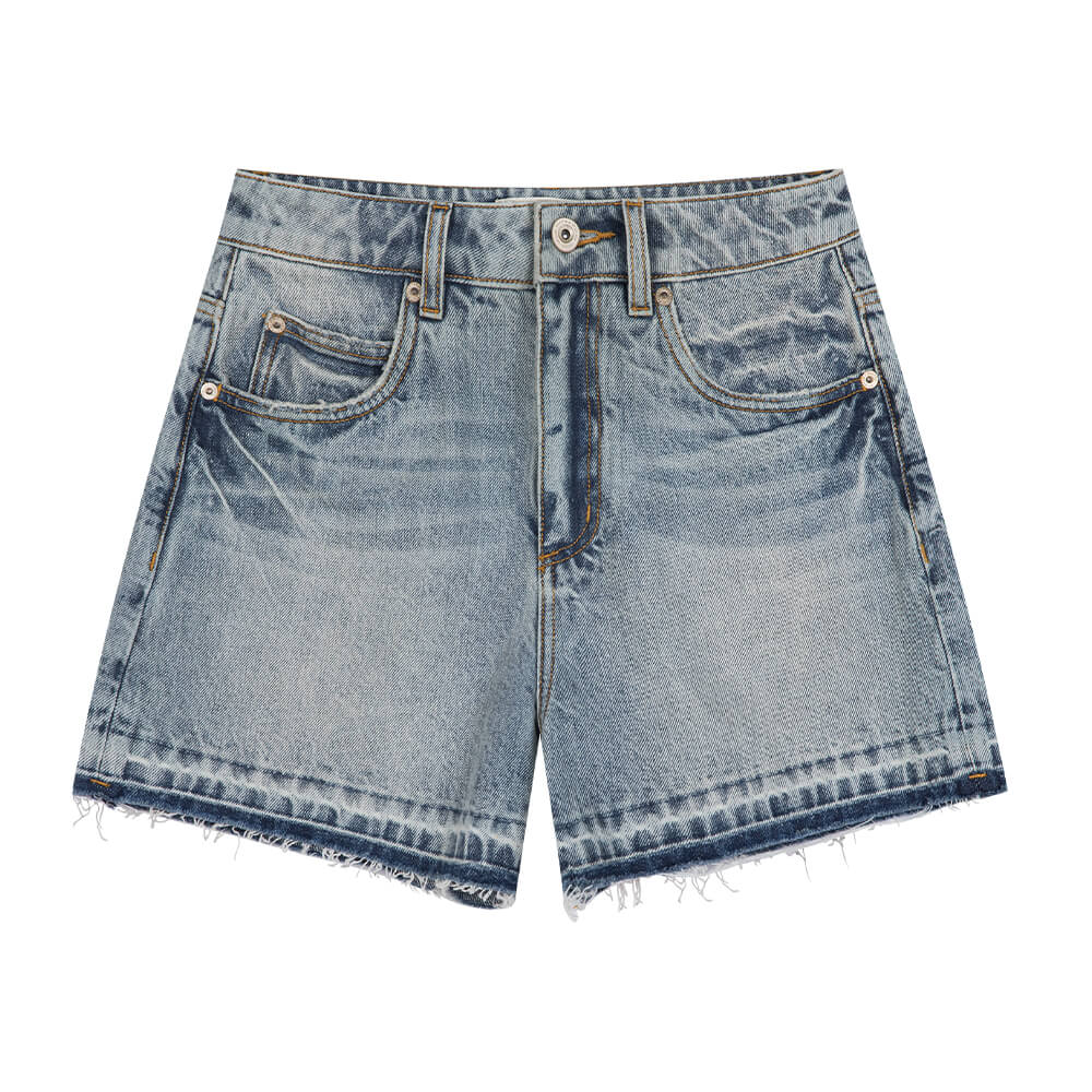 High-waist Washed Blue Denim Shorts