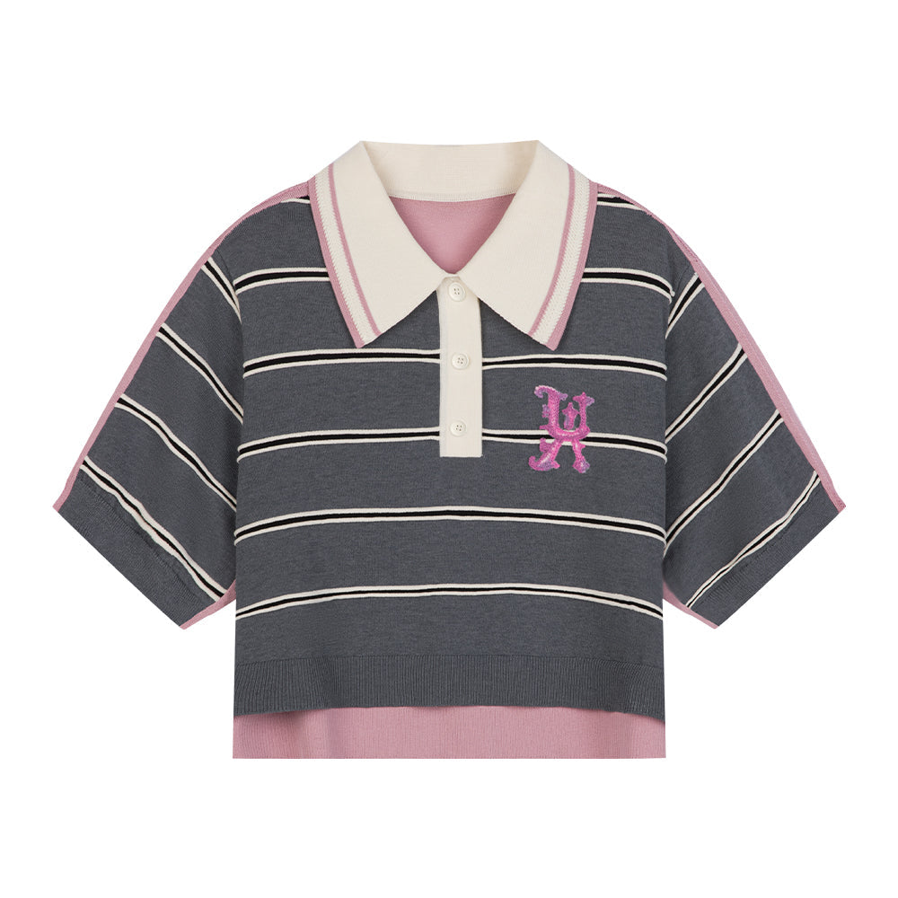 Cropped Pinstriped Polo Shirt