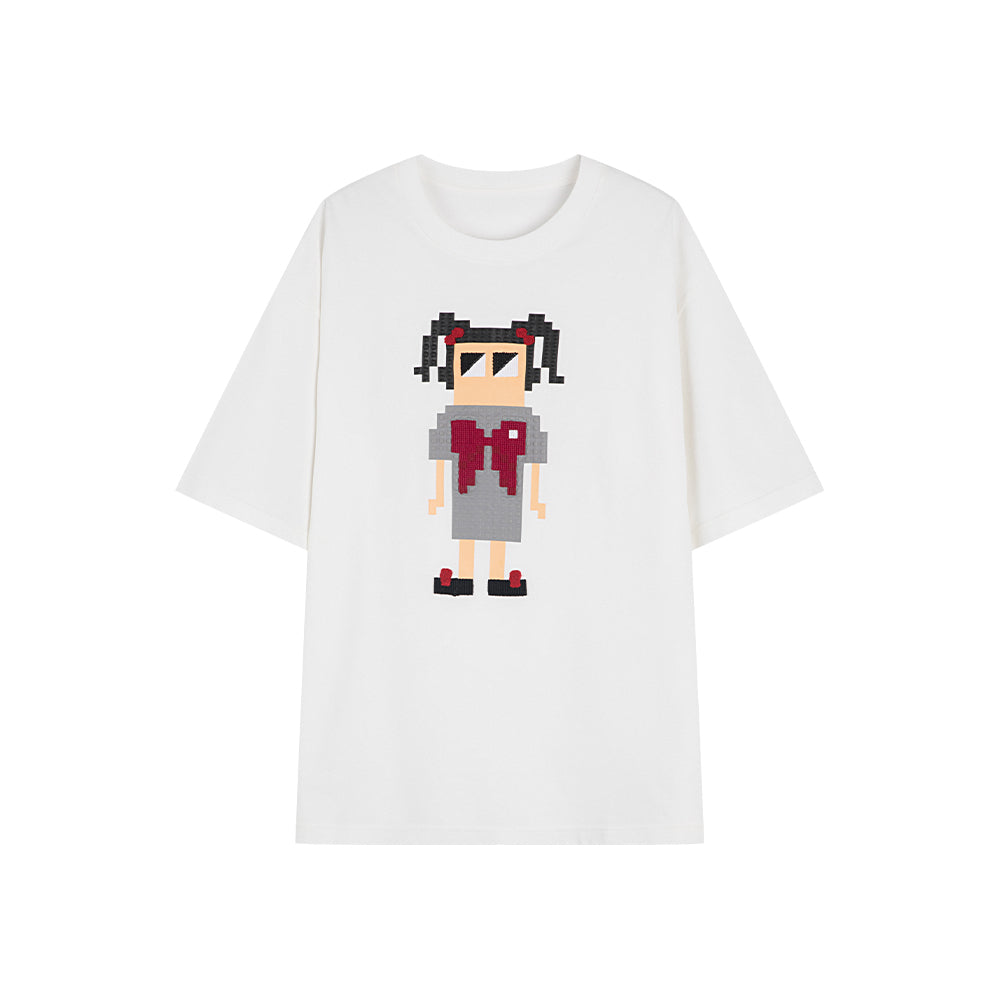 Oversized Pixel-style Figure White T-Shirt