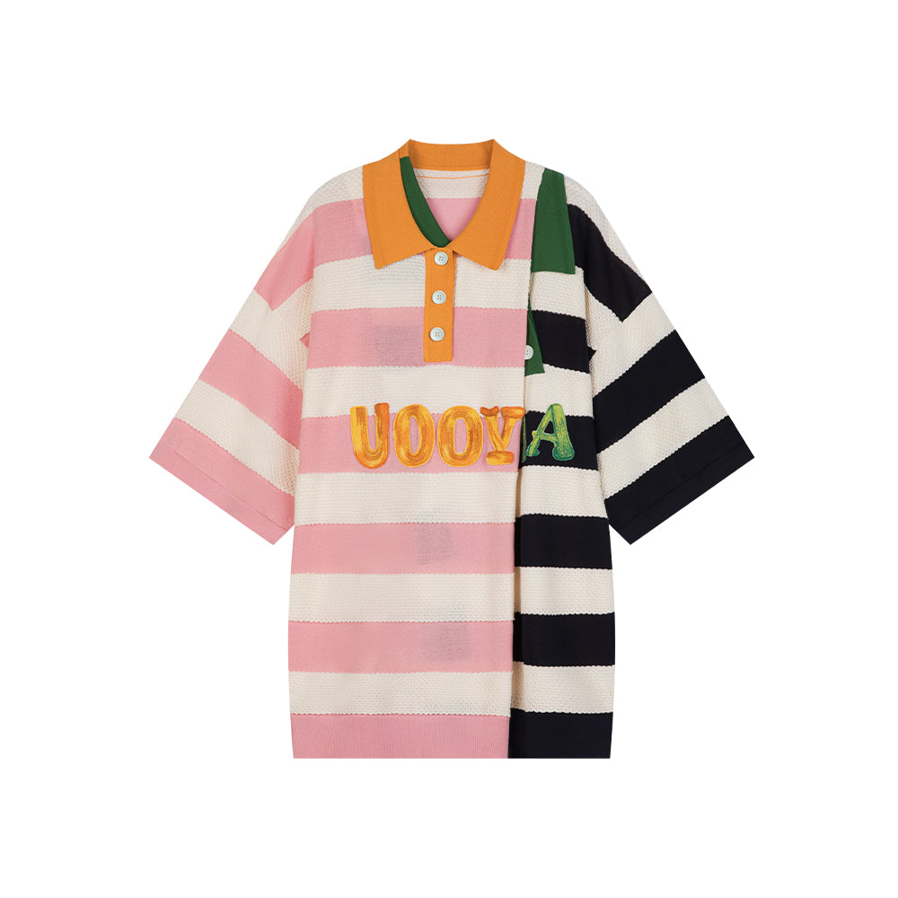 Deconstructed Striped Polo Shirt