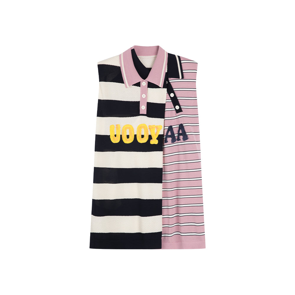 Deconstructed Sleeveless Striped Polo Collar Dress