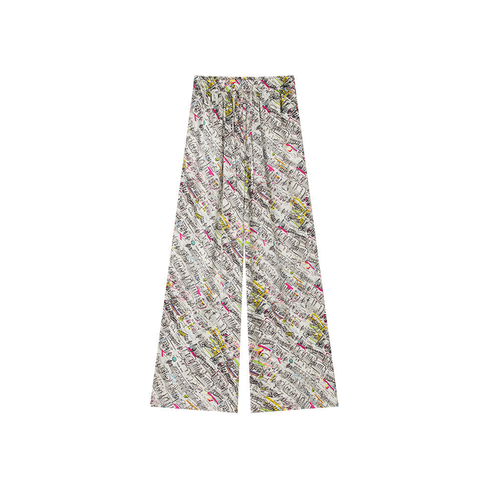 Full-printed Musical Notations Wide-leg Trousers