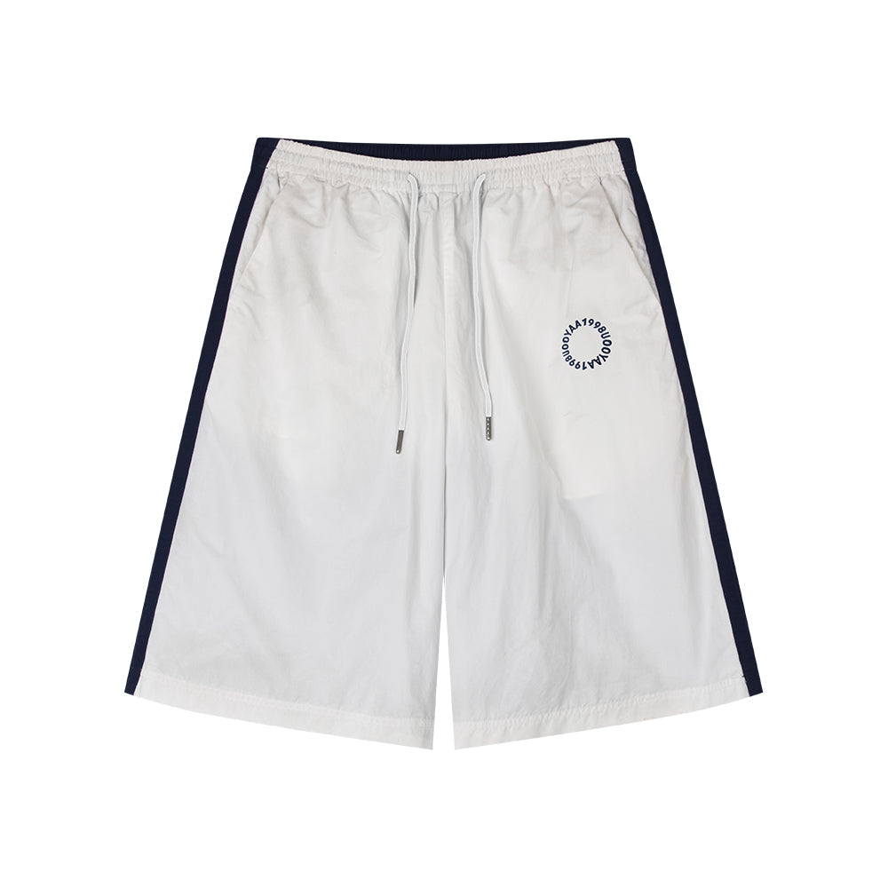 White and Navy Retro Sporty Shorts