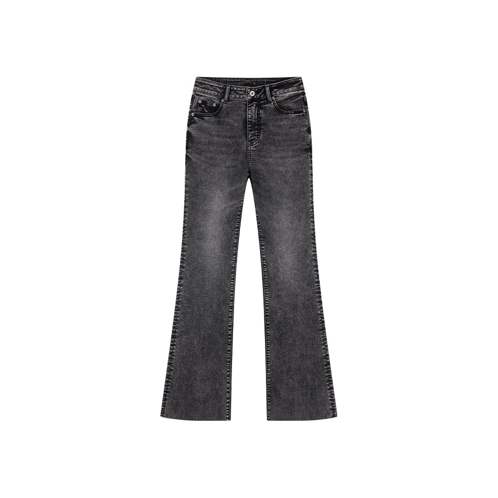 Washed Dark Grey Denim Flared Jeans