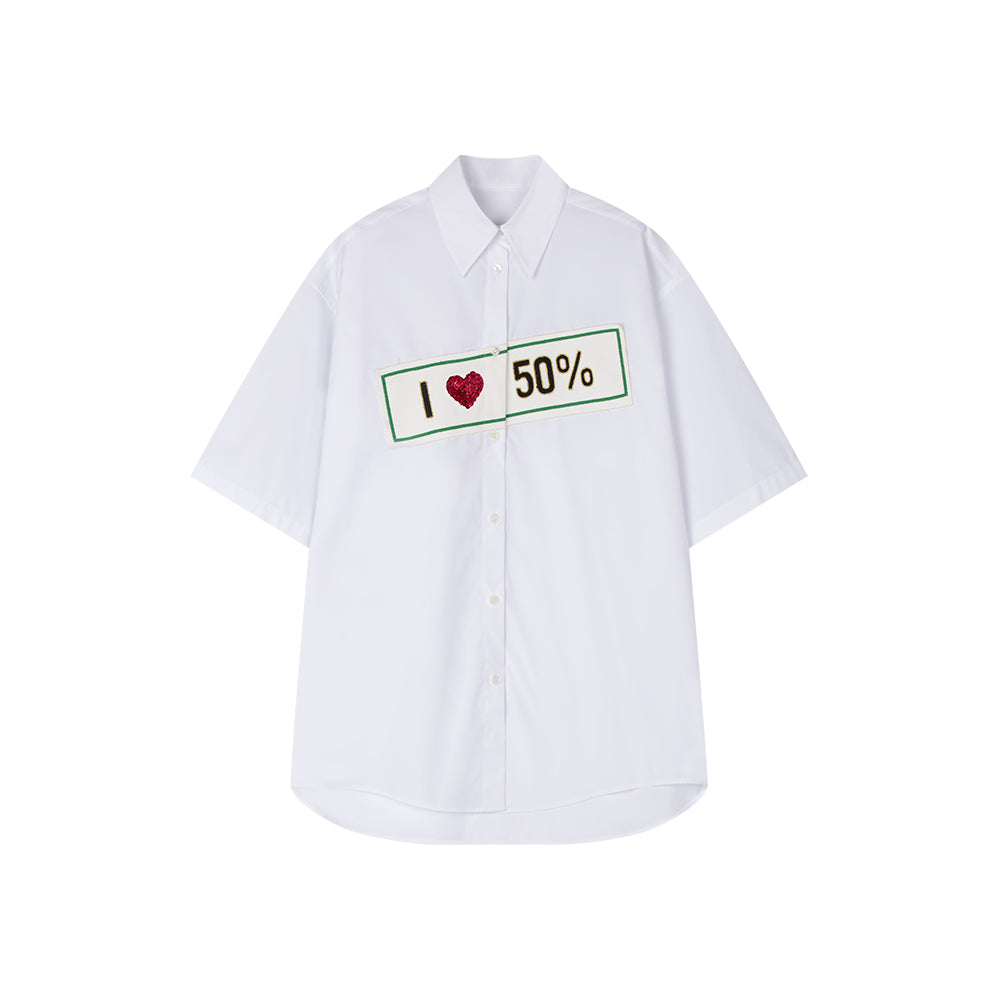 LOVE50% Logo Oversized Beaded White Shirt
